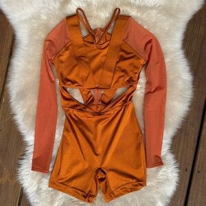 Weissman Orange Cutout Dance Costume with Long Sleeves